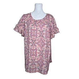 Lane Bryant Pink Floral Paisley Blouse Ruffle Sleeve NEW Size 14
